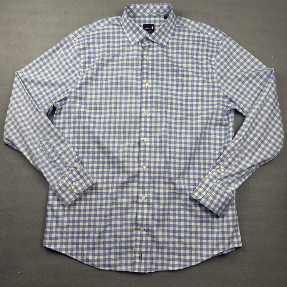 Johnnie-O Ashworth Performance Shirt Mens Large Blue White Gingham JMWL8380 Wake